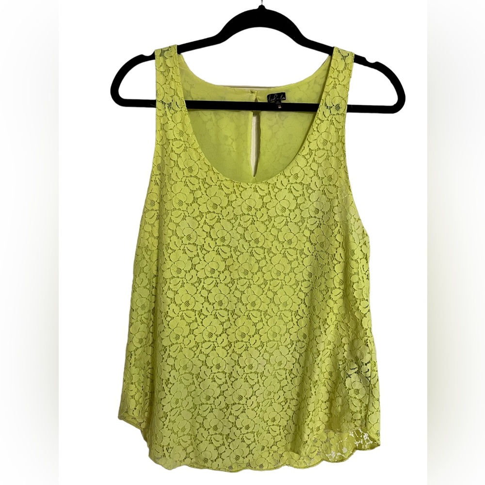 Talula Lace Tank Top in Neon Yellow, Size Medium